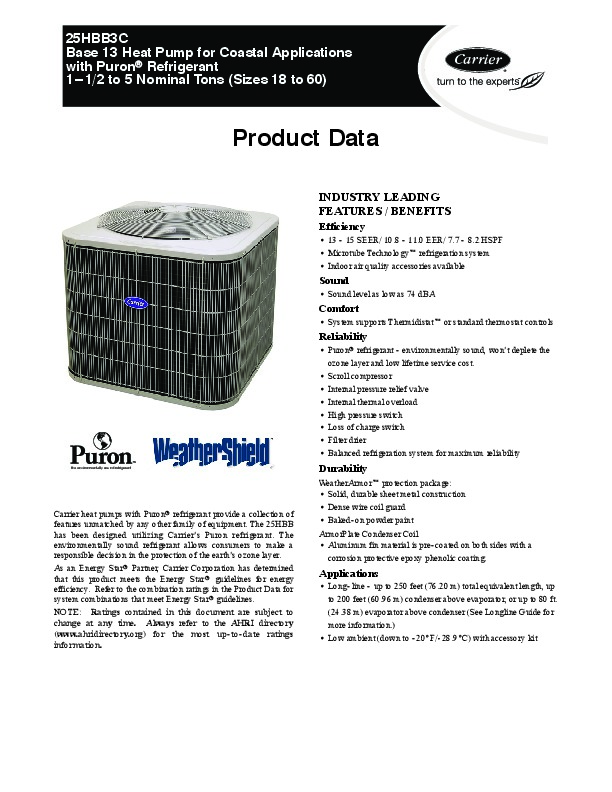 Carrier 25hbb3c 3pd Heat Air Conditioner Manual