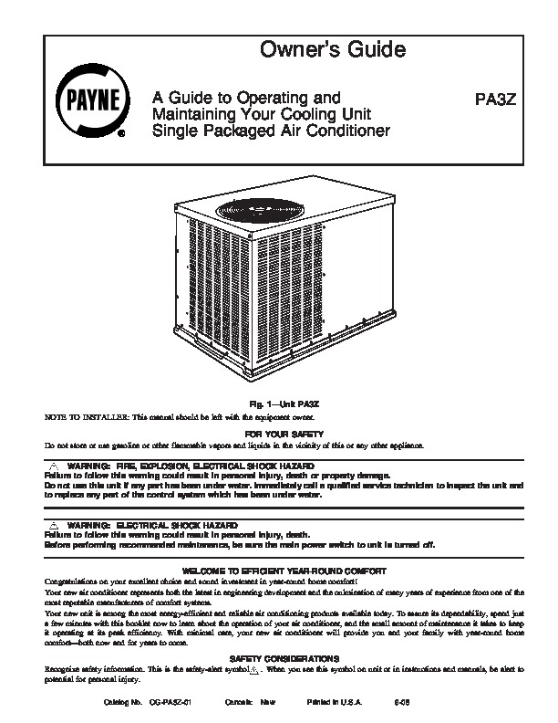 Carrier Pa3z 01 Heat Air Conditioner Manual