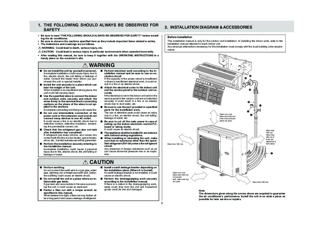 Mitsubishi MXZ A26 32WV Air Conditioner Owners Installation Manual 2