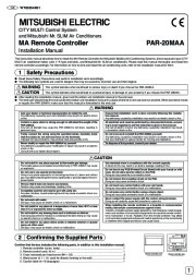 Mitsubishi Mr Slim PAR 20MAA Remote Controller Air Conditioner Installation Instructions page 1